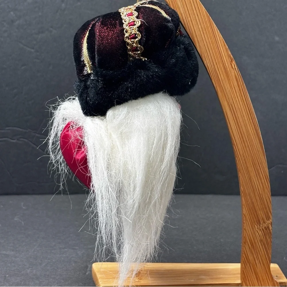 Vtg Santa Claus Head Ornament with Long Beard and Velvet Fur Hat/crown 5”